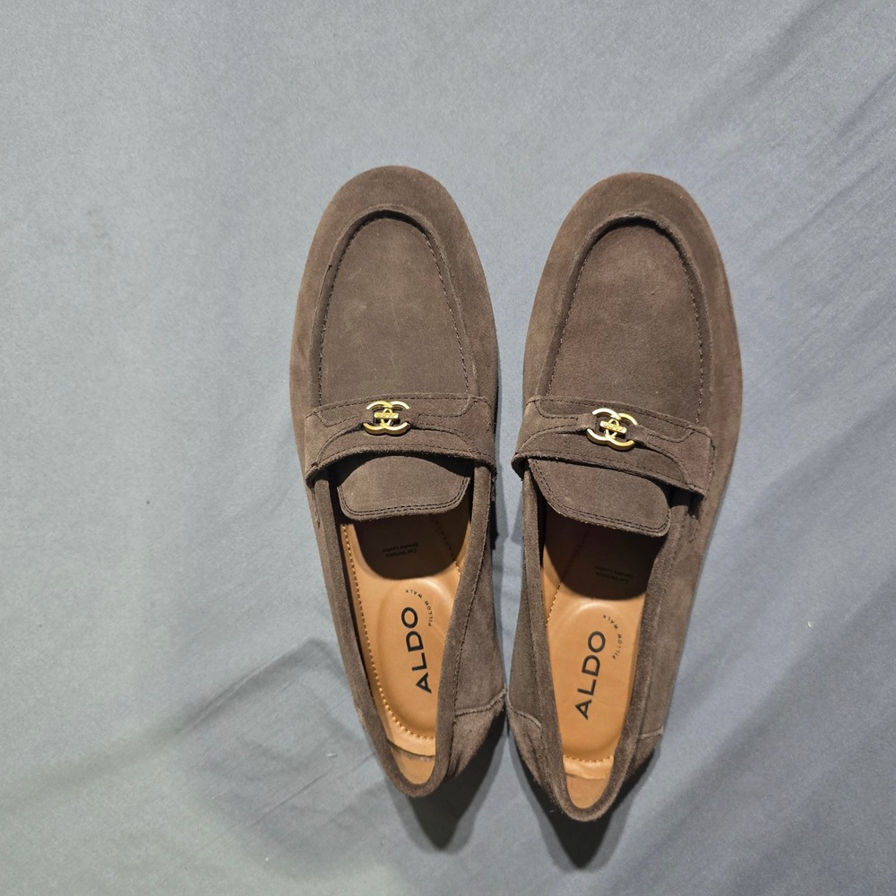 Aldo‎ Fiero Suede Loafers Mens 8.5 Brown Gold Hardware Pillow Walk Dress Shoes